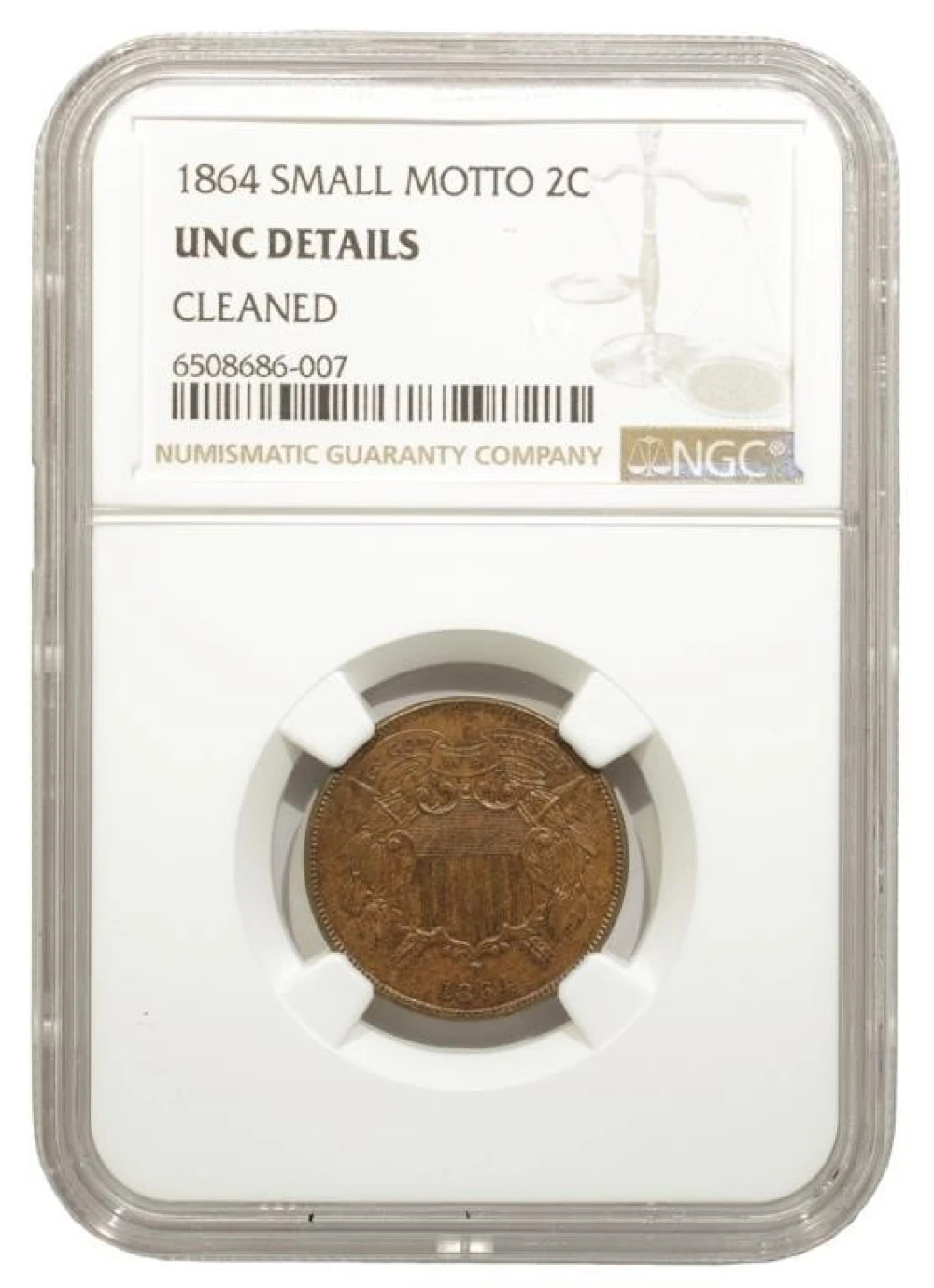 NGC Unc Details 1864 Small Motto Two-Cents