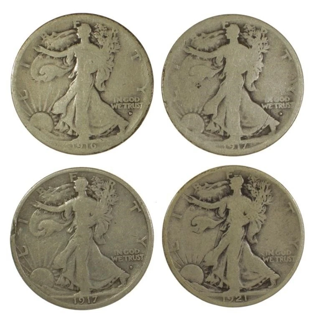 4 Piece Early Walking Liberty Half Lot