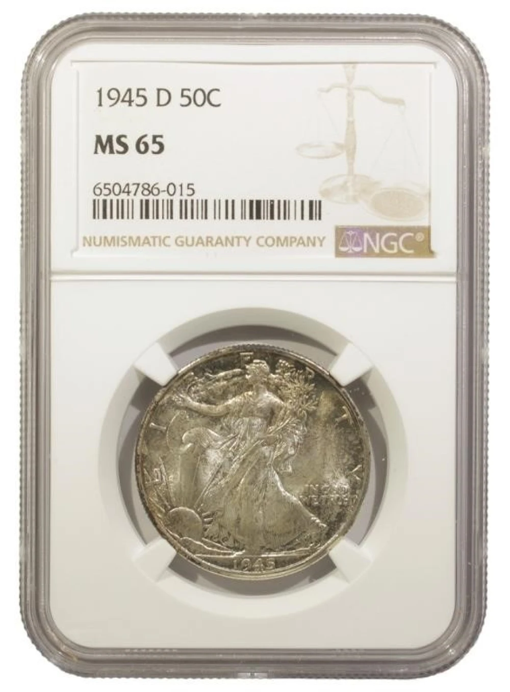NGC MS-65 Toned 1945-D Half Dollar
