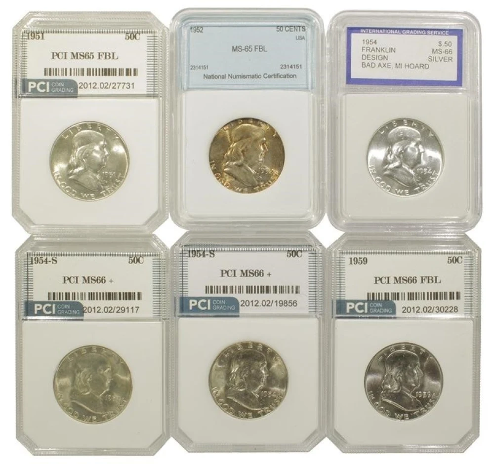 6 Piece Franklin Half Dollar Lot