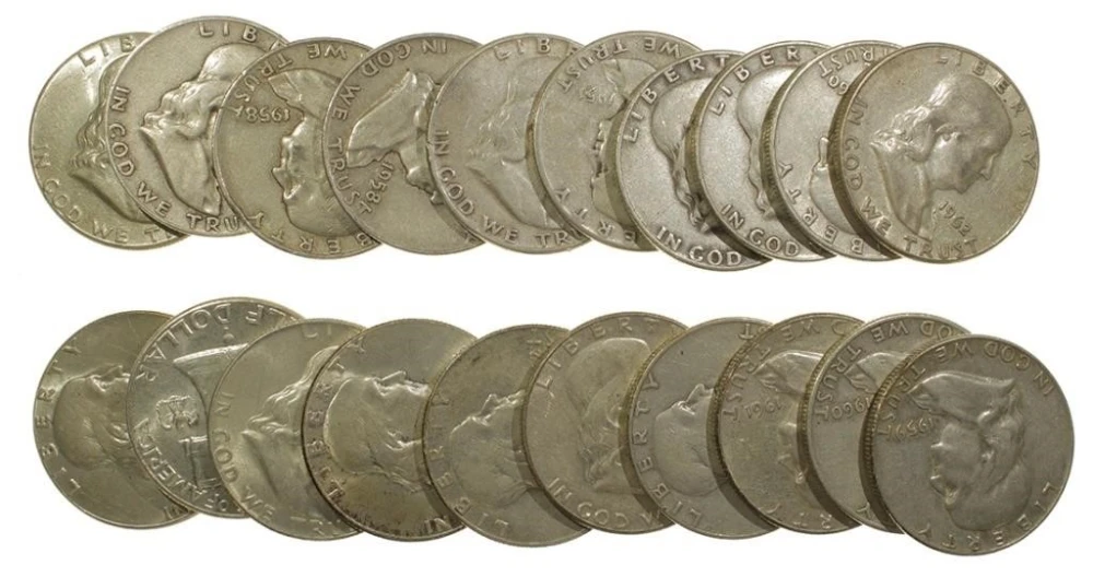 20 Coin Roll Of Circulated Franklin Half Dollars
