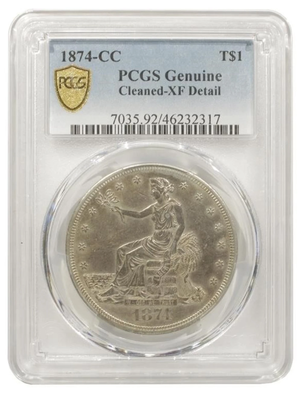 1874-CC PCGS EF Details Trade Dollar