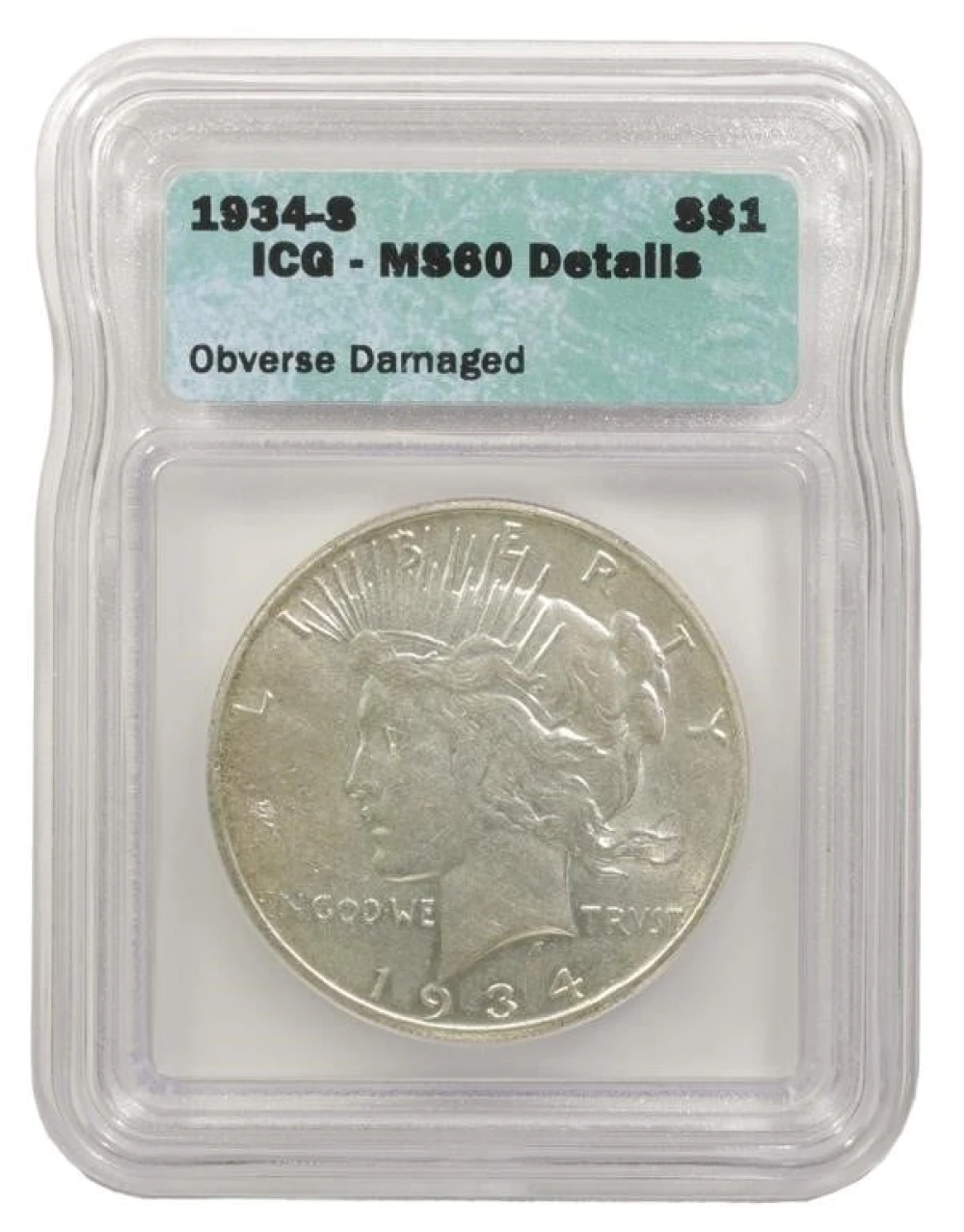 ICG MS-60 Details 1934-S Peace $1