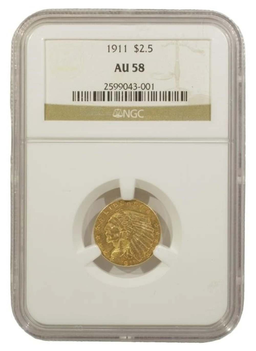 NGC AU-58 1911 Gold $2.50 Indian