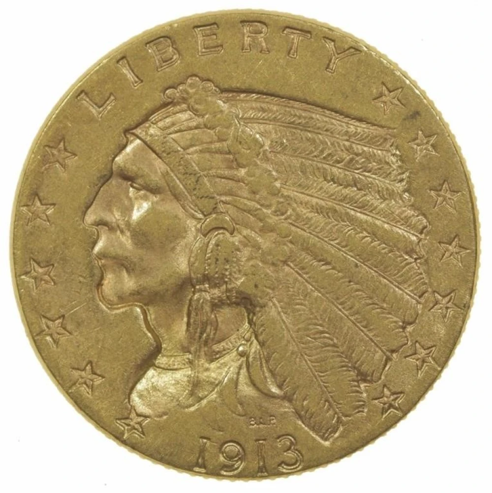 AU-50+ 1913 Gold $2.50 Indian