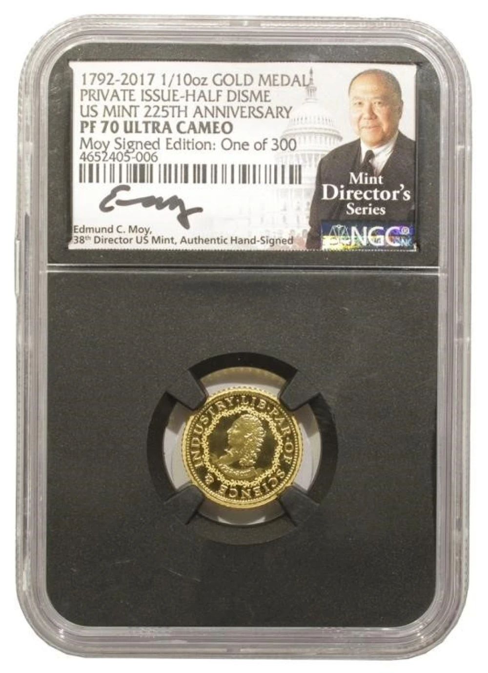 NGC Proof-70 Ultra Cameo Gold Half Disme