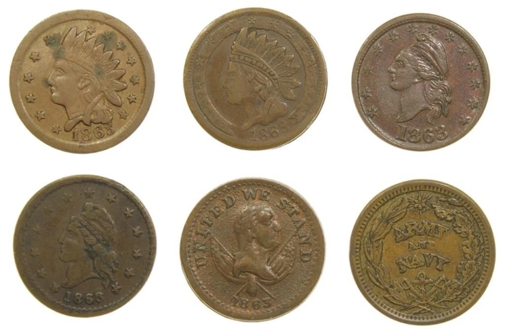6 Different Patriotic Civil War Tokens