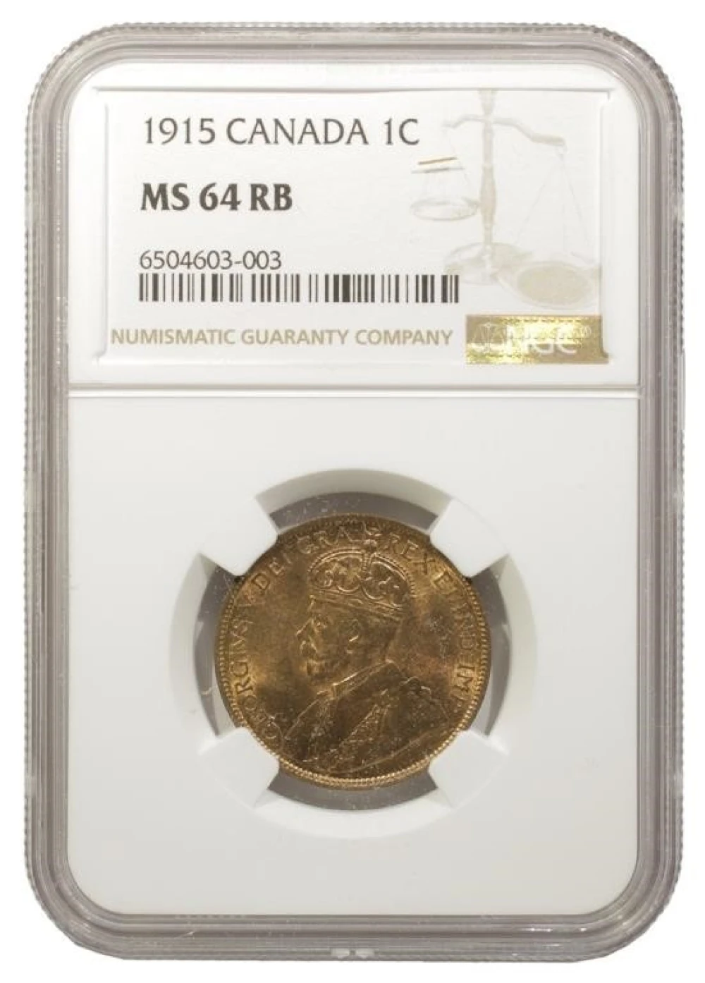 Canada. NGC MS-64 RB 1915 Large Cent