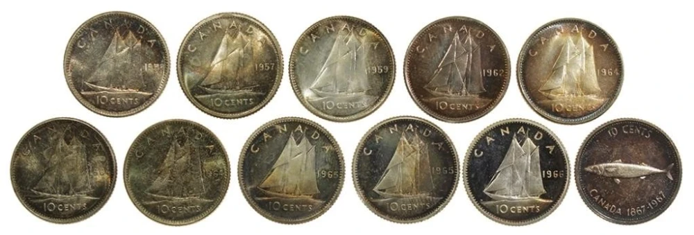 Canada. Gem Toned Unc 10-Cents Group