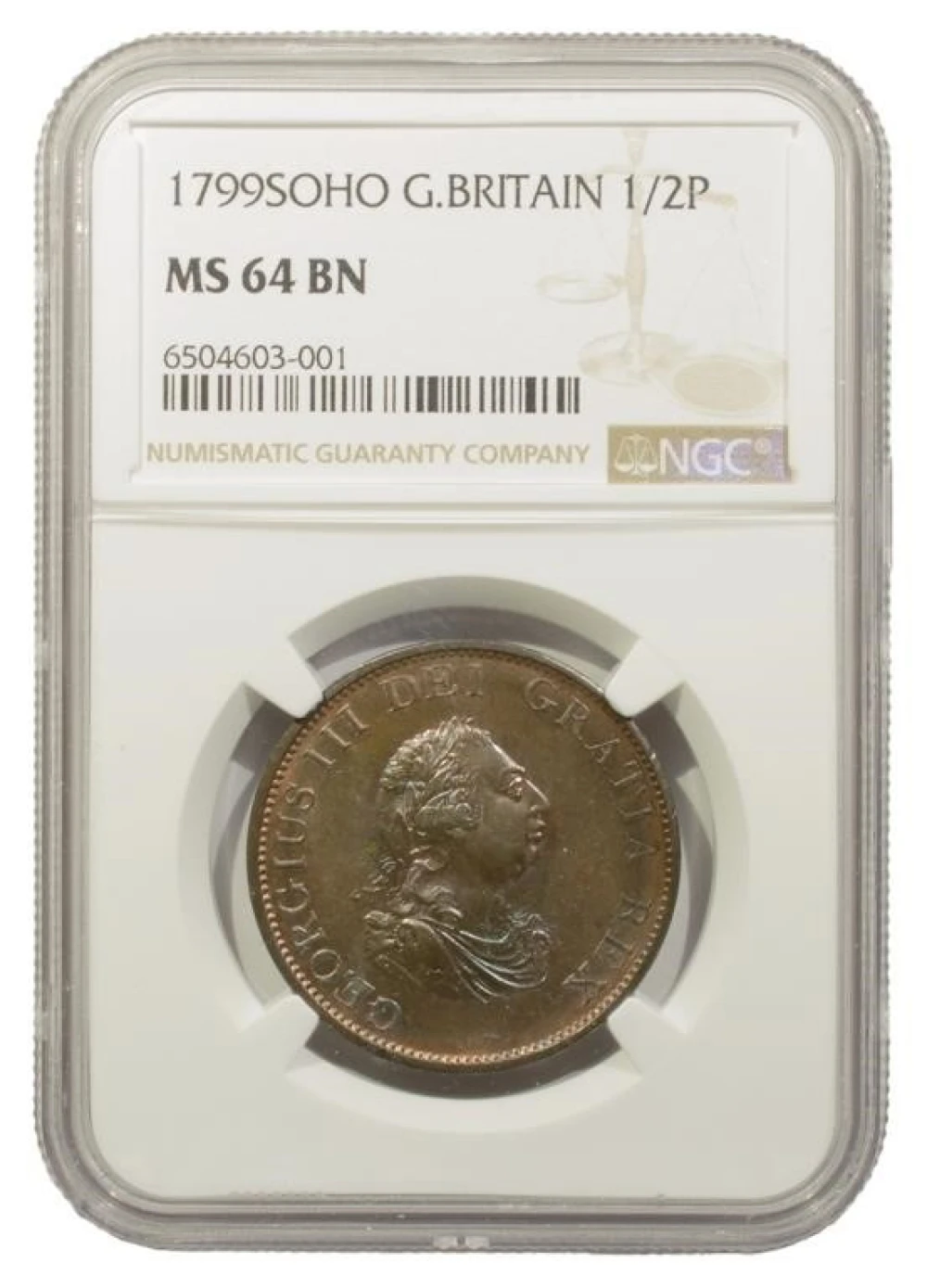 Great Britain. NGC MS-64 BN 1799 Halfpenny