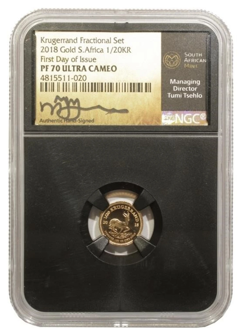 South Africa. NGC Proof-70 U.C. 2018 1/20 K-Rand