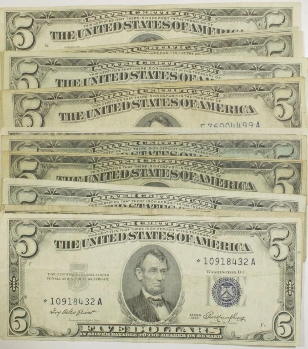 11 Pieces Of $5 Blue Seal Silver Certificates