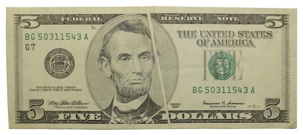 EF 1999 $5 Gutter Error Note