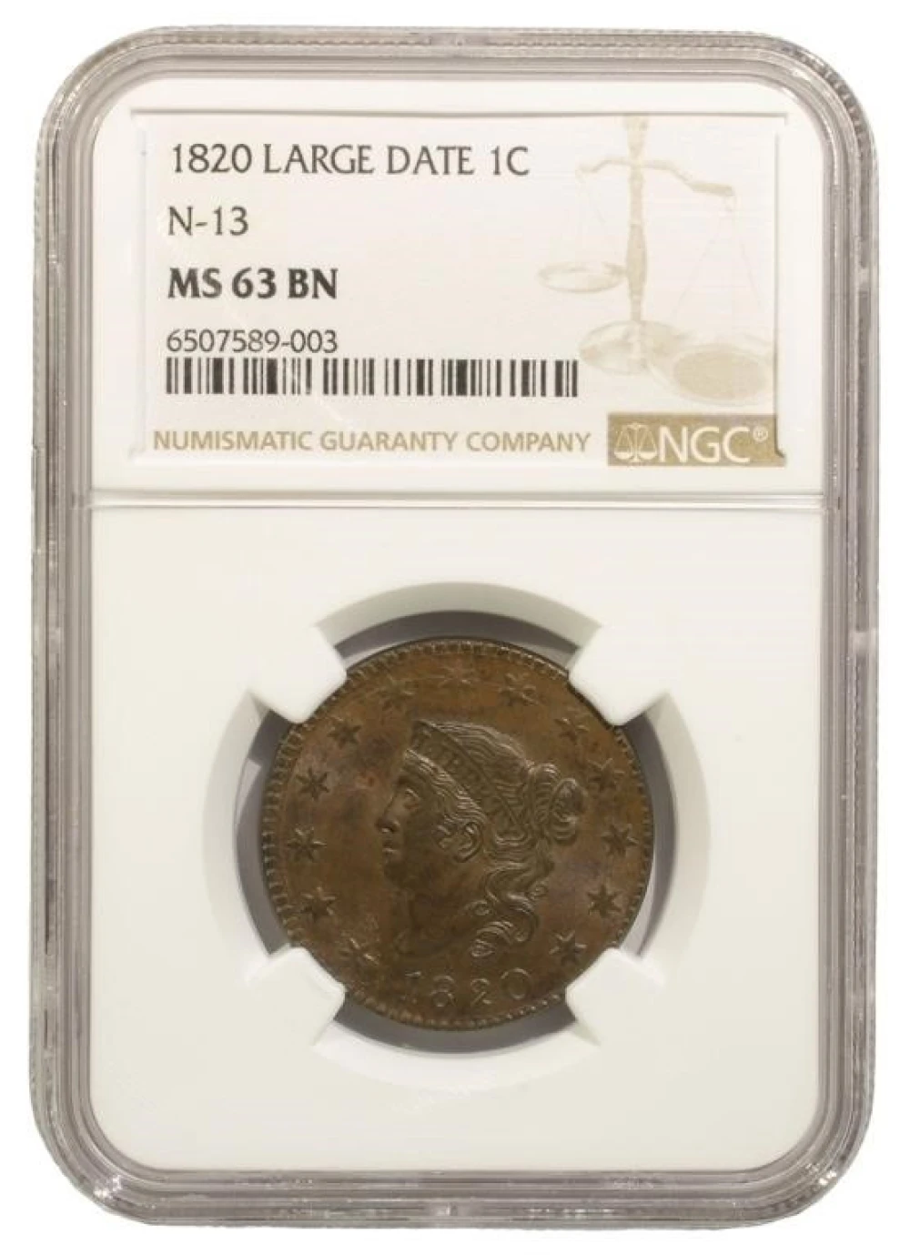 NGC MS-63 BN 1820 Large Cent