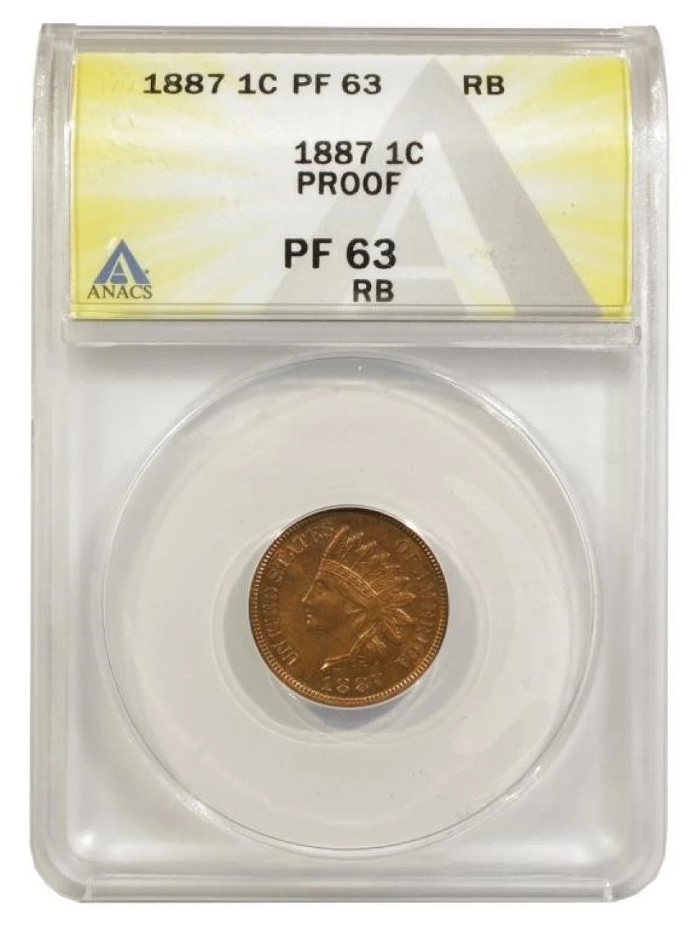 ANACS Proof-63 RB 1887 Indian Cent