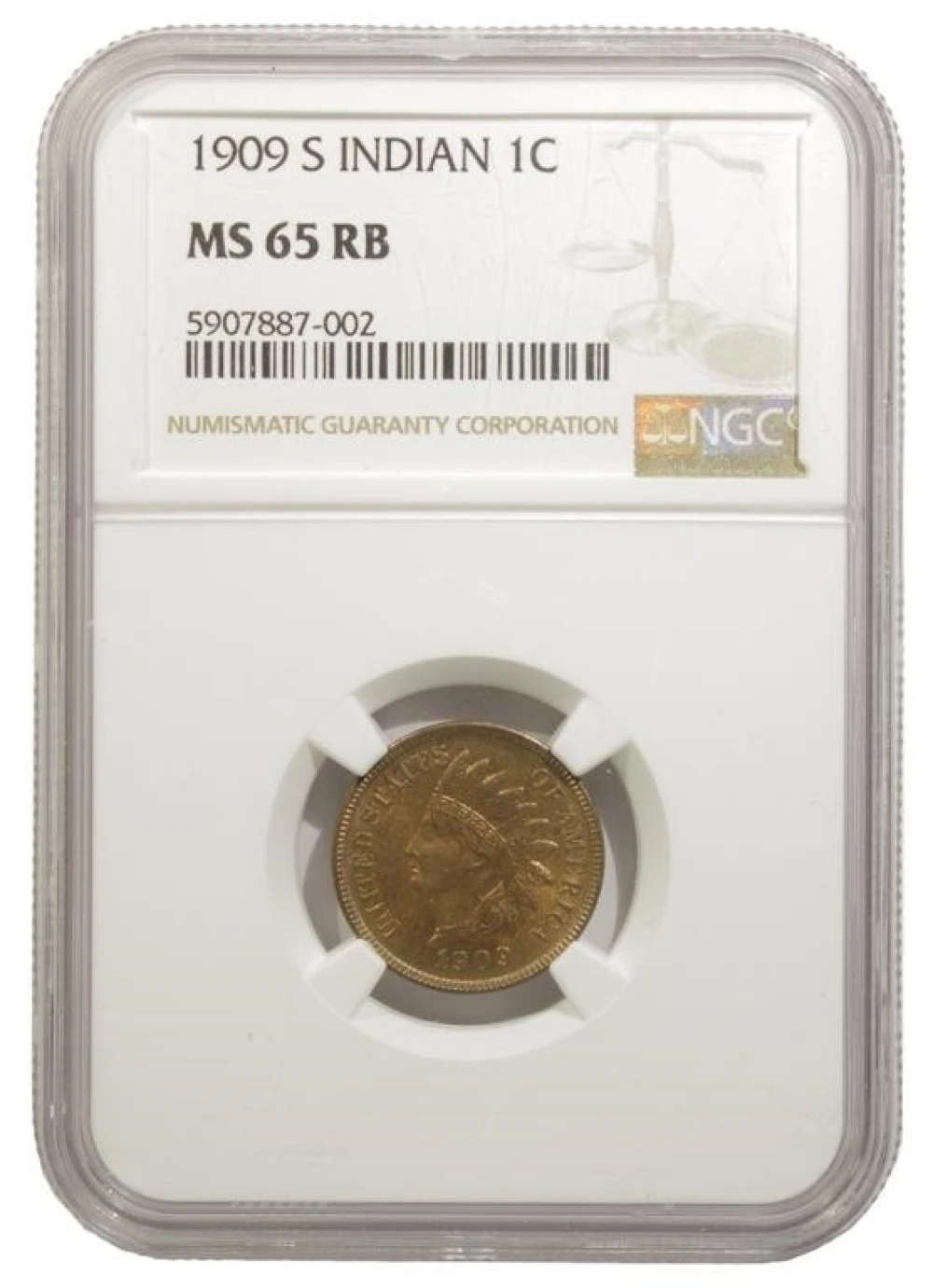 NGC MS-65 RB 1909-S Indian Cent