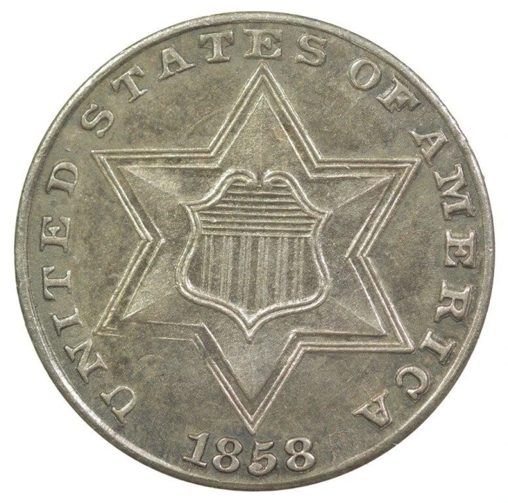BU-60. 1858 Three Cent Silver