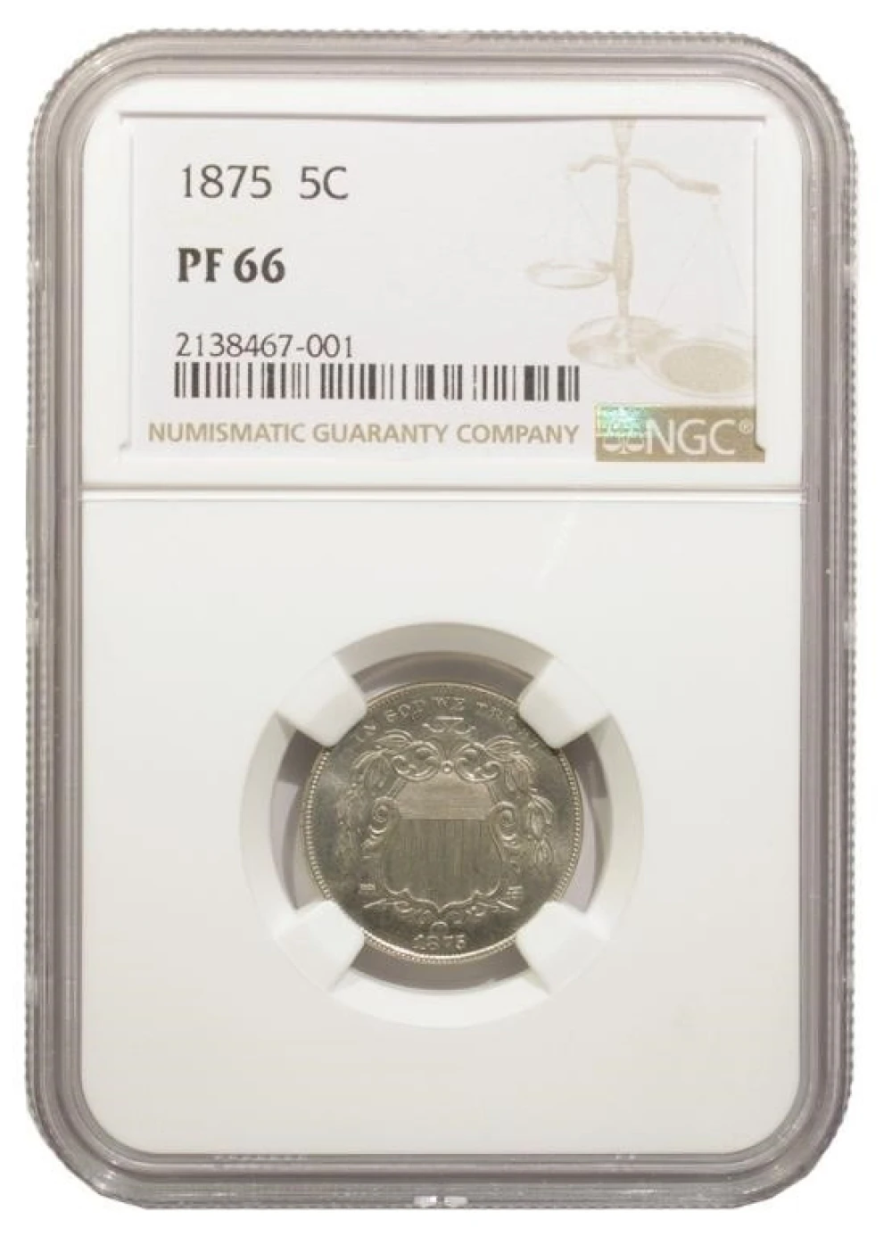 NGC Proof-66 1875 Shield Nickel