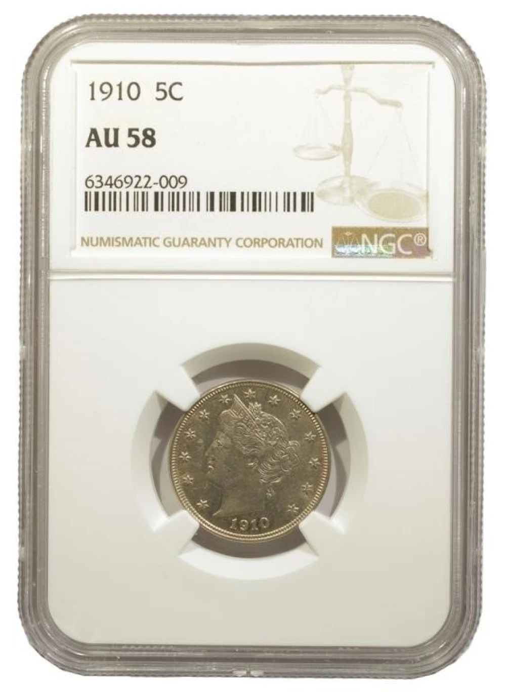NGC AU-58 1910 Liberty Nickel