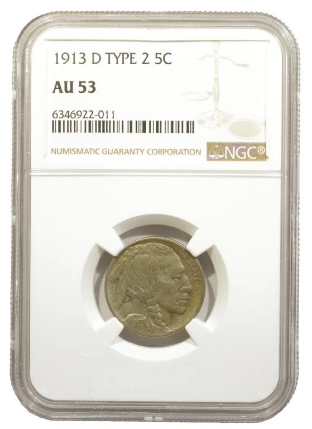 NGC AU-53 1913-D TII Buffalo Nickel