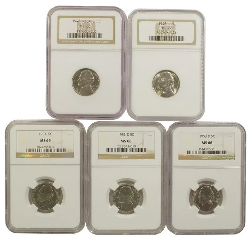 Quintet Of Gem Early Jefferson Nickels