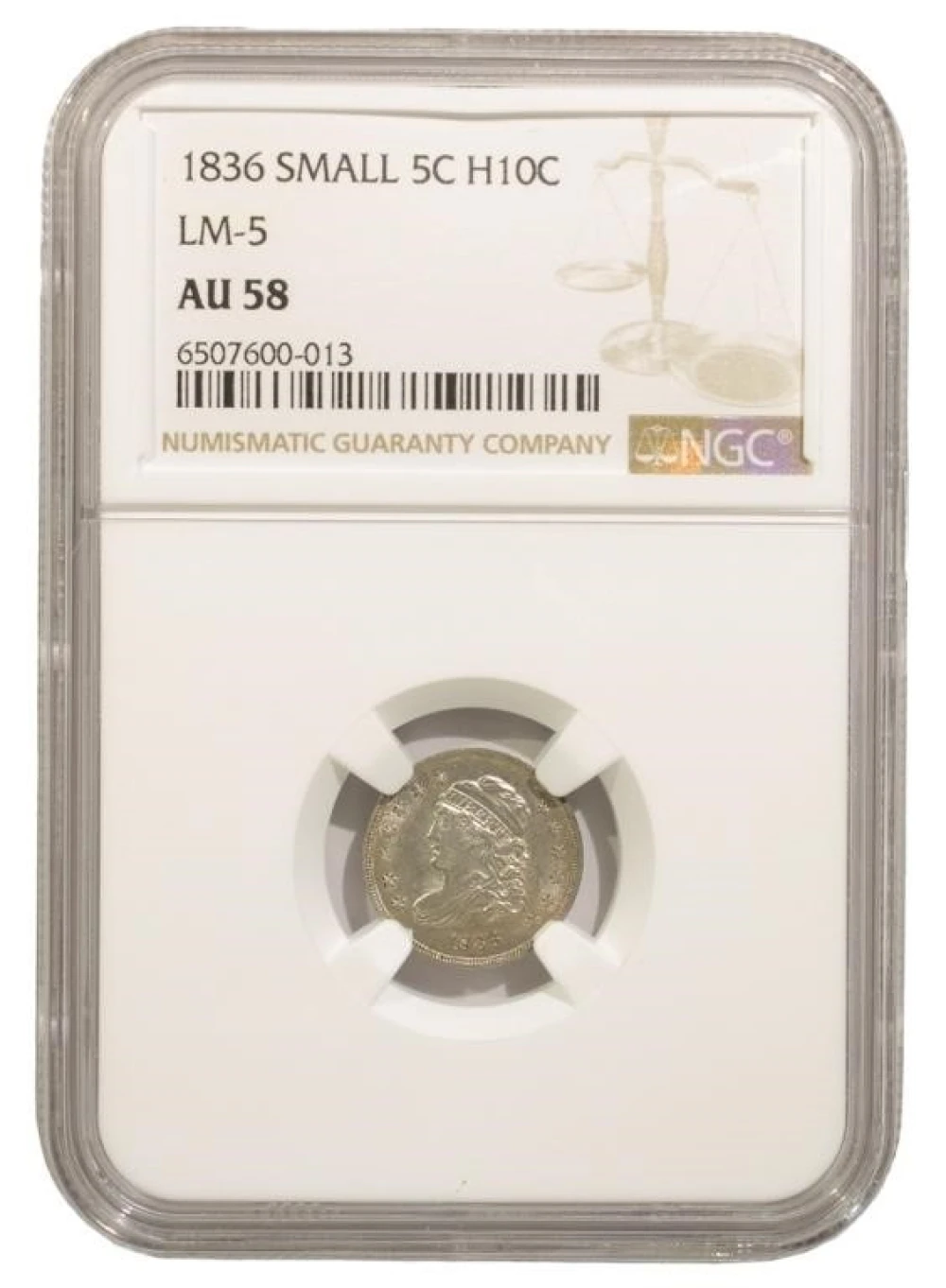 NGC AU-58 1836 Bust Half Dime