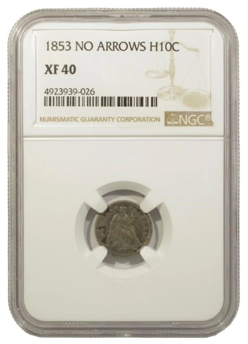 NGC EF-40 1853 No Arrows Half Dime