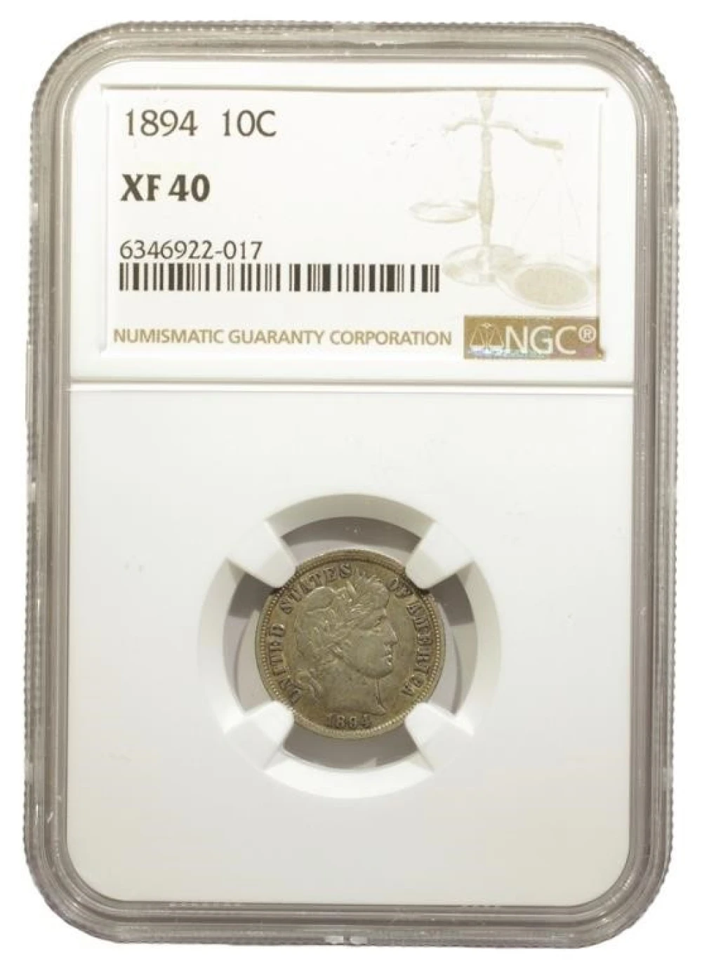 NGC EF-40 1894 Barber Dime