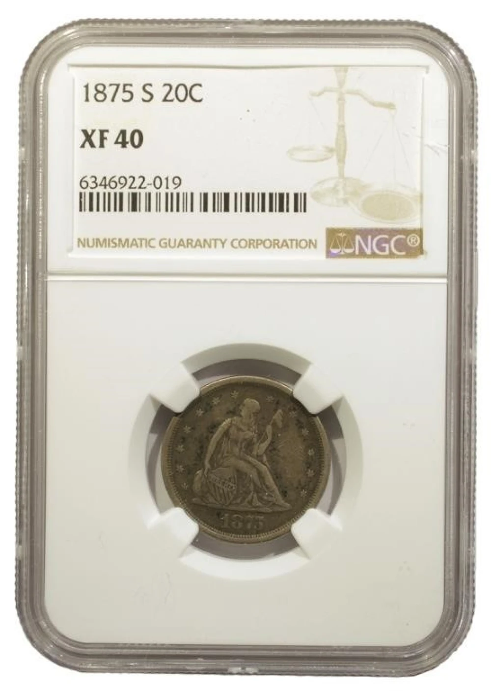 NGC EF-40 1875-S Twenty Cents