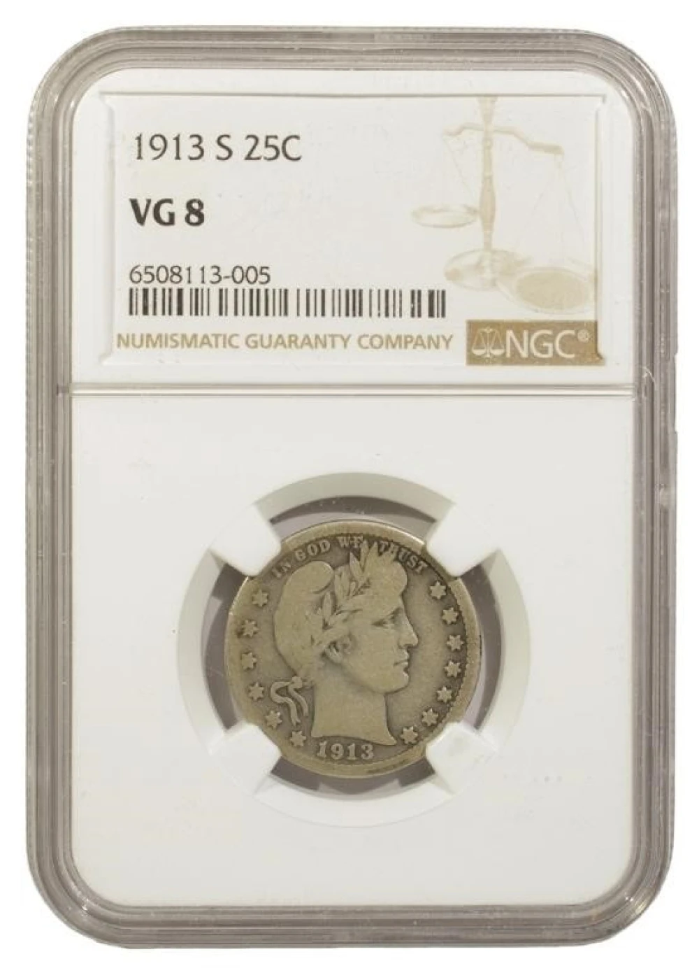 NGC VG-8 1913-S Barber Quarter