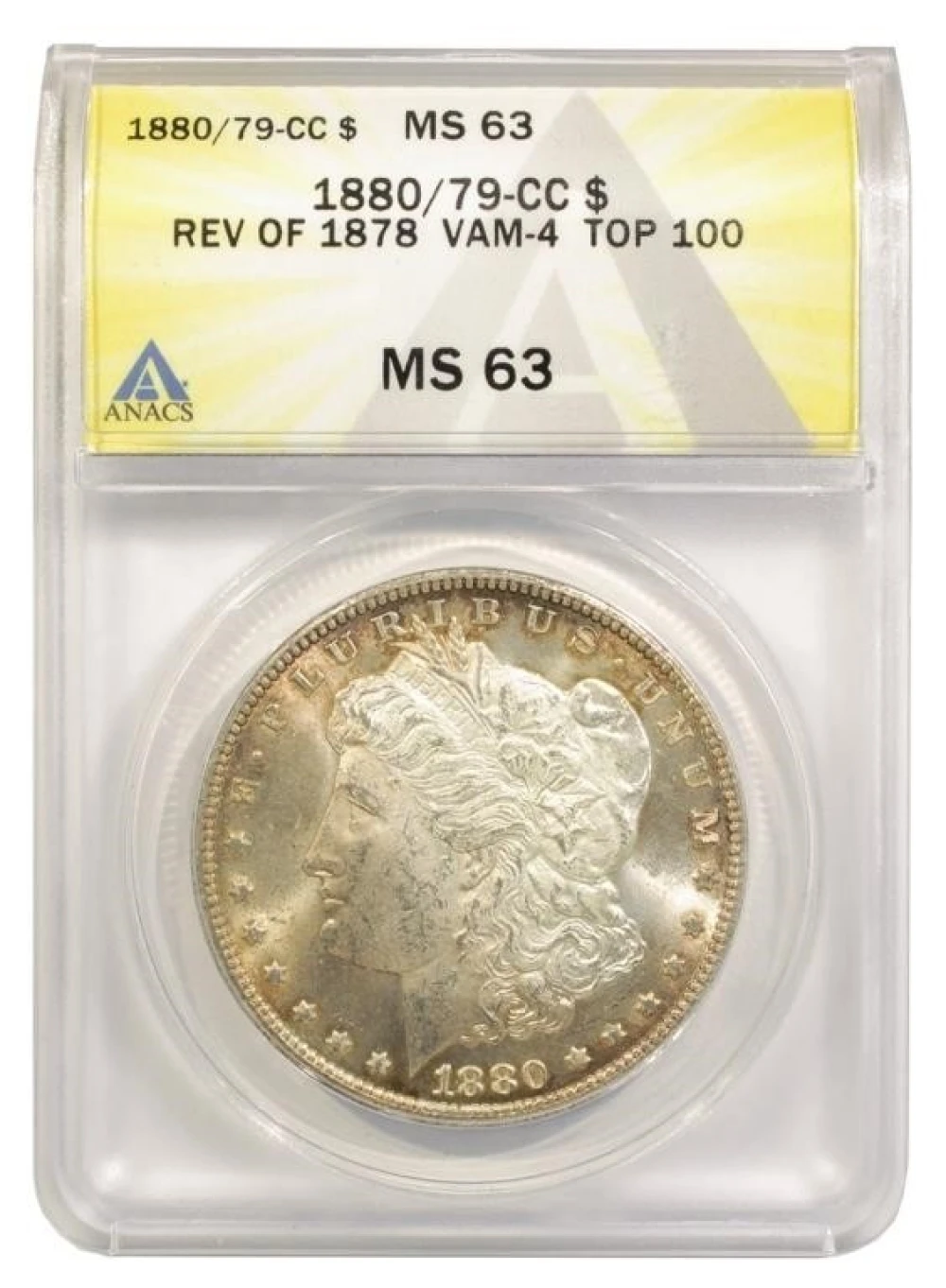 ANACS MS-63 1880/79-CC Morgan Dollar