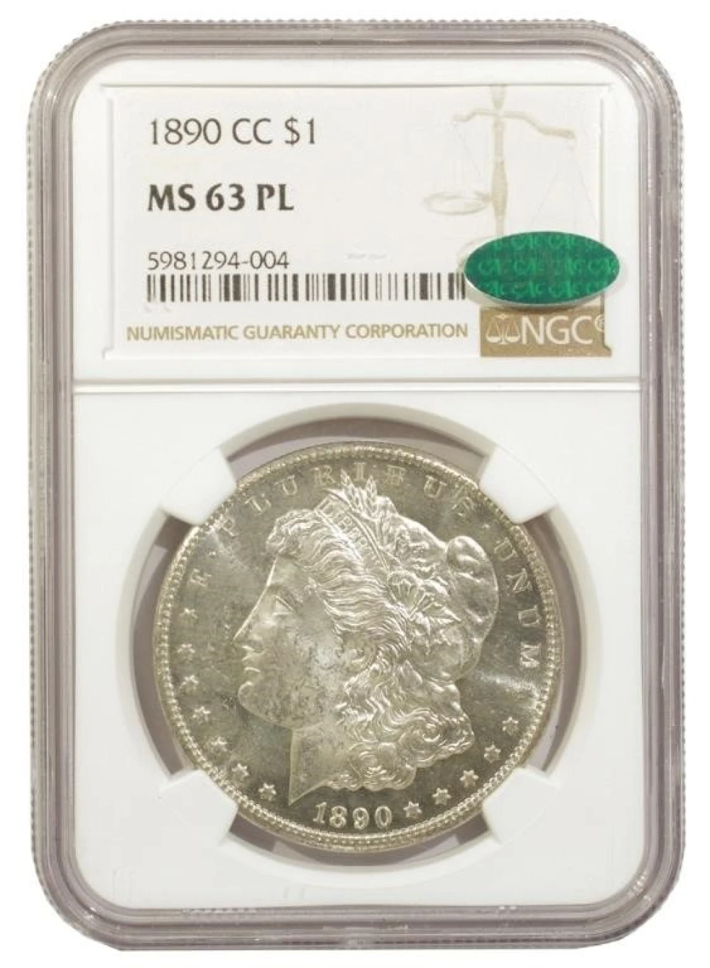 NGC MS-63 PL CAC 1890-CC Morgan Dollar
