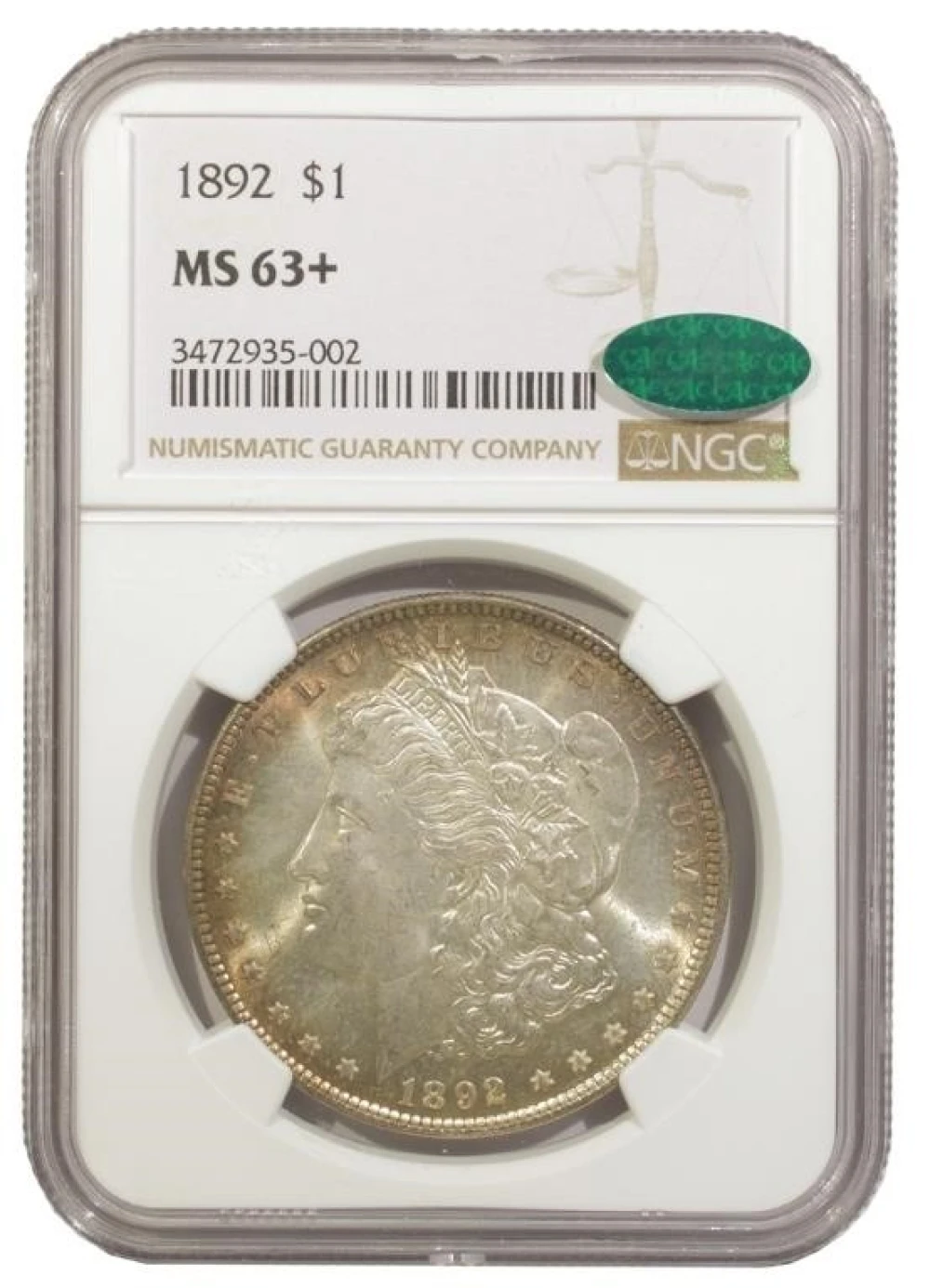NGC MS-63+ CAC 1892 Morgan Dollar