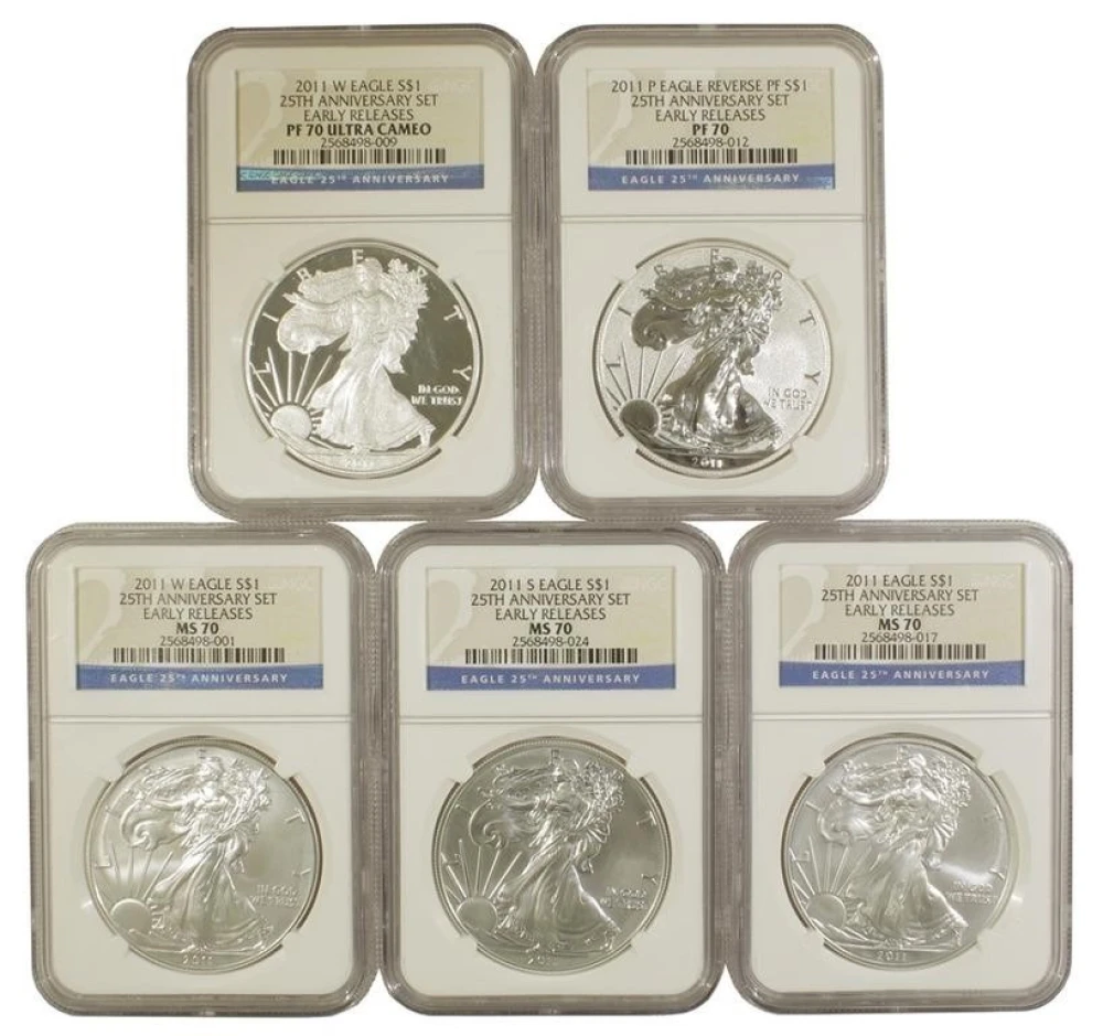 2011 NGC 70 Graded 5-Coin Silver Eagle Set