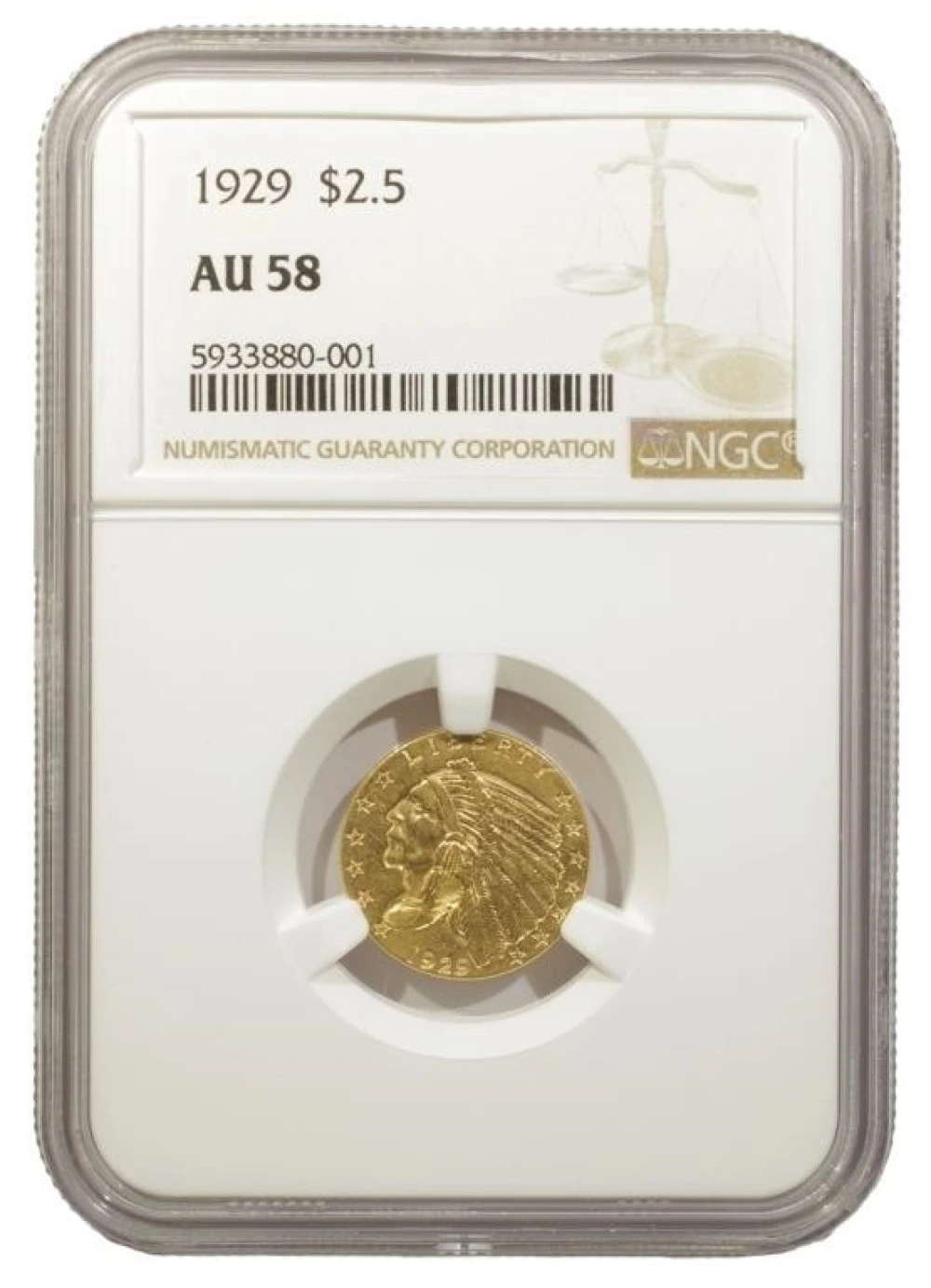 AU-58 1929 $21/2 Gold Indian