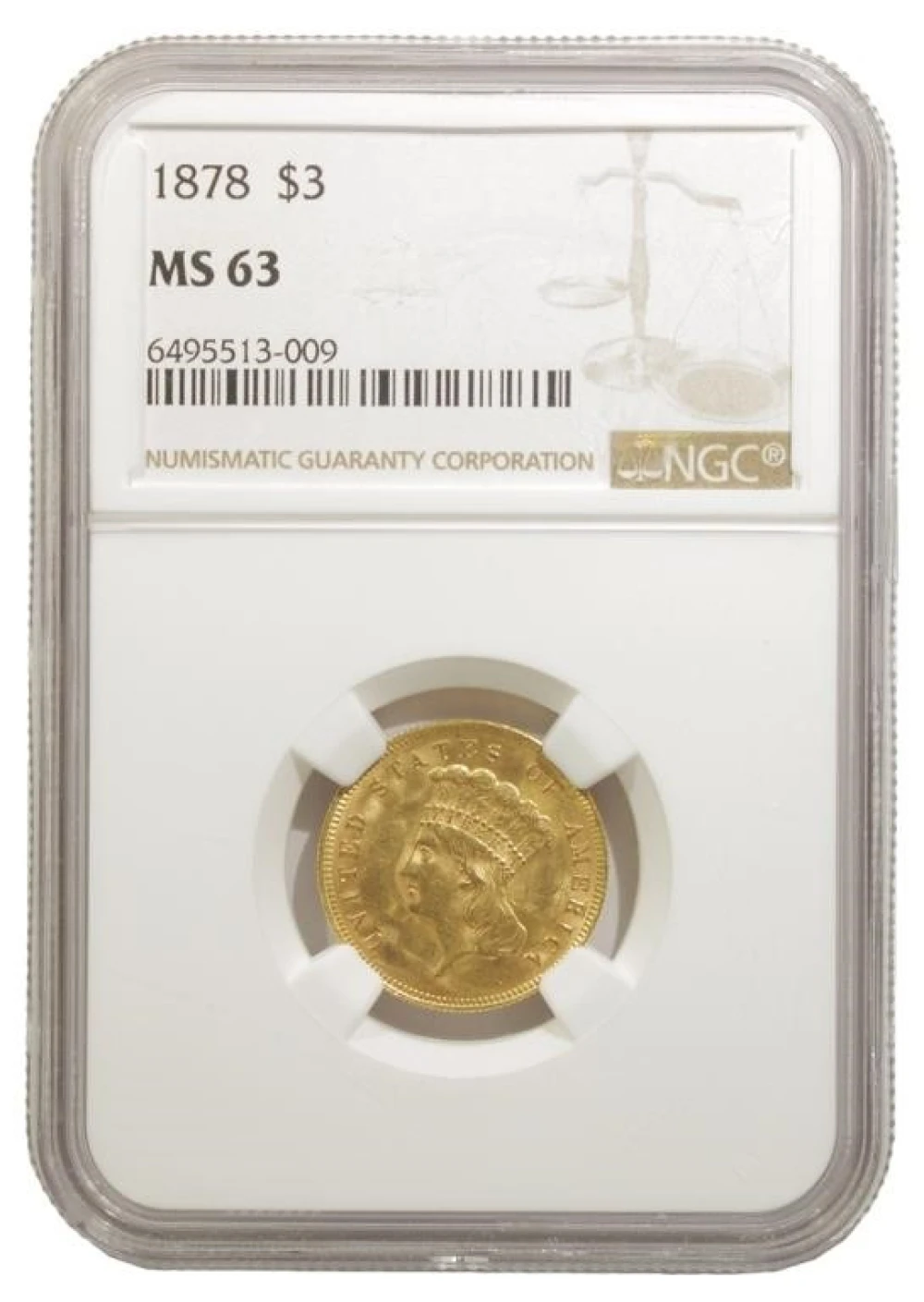 NGC MS-63 1878 $3 Gold