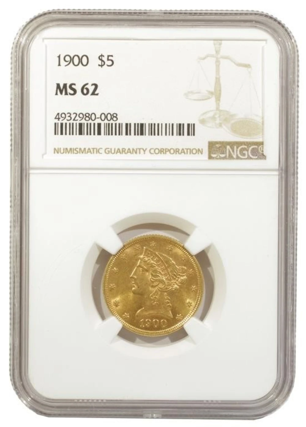 NGC MS-62 1900 $5 Gold Liberty