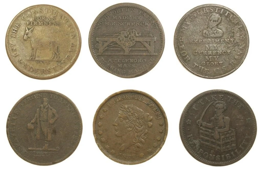 6 Pieces Circa 1830's Hard Times Tokens