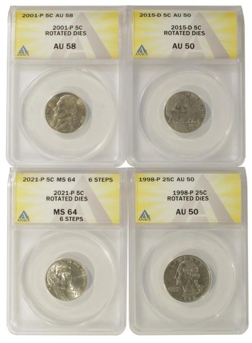4 Piece ANACS Certified Rotated Die Lot