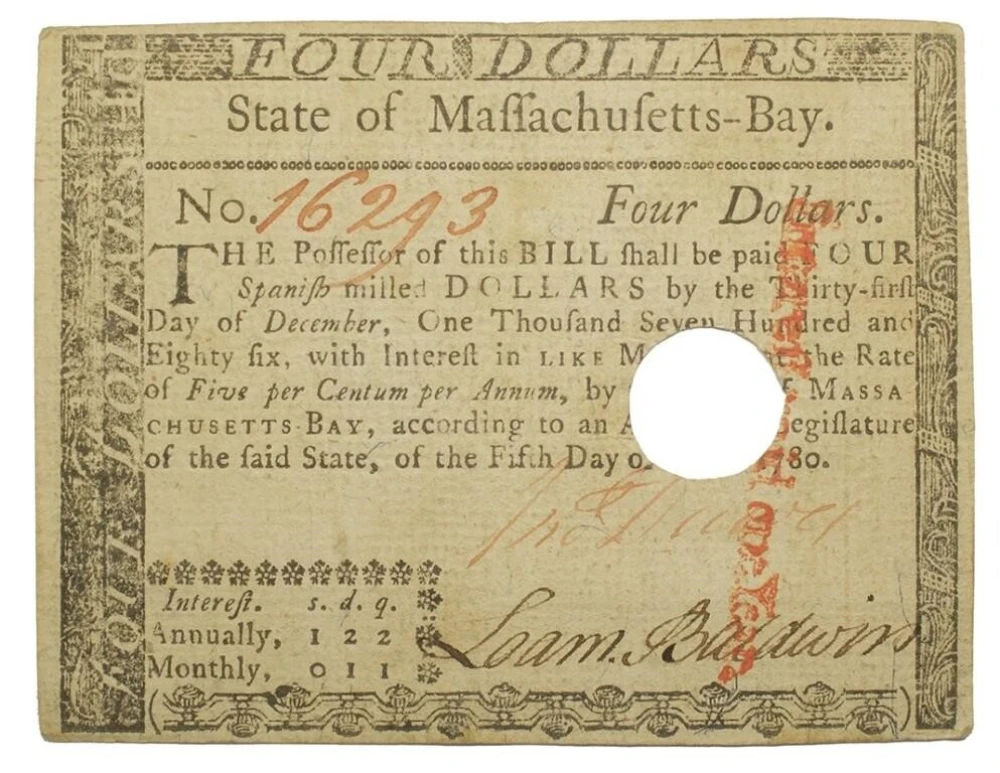 Massachusetts-Bay. 1780 $4 Note
