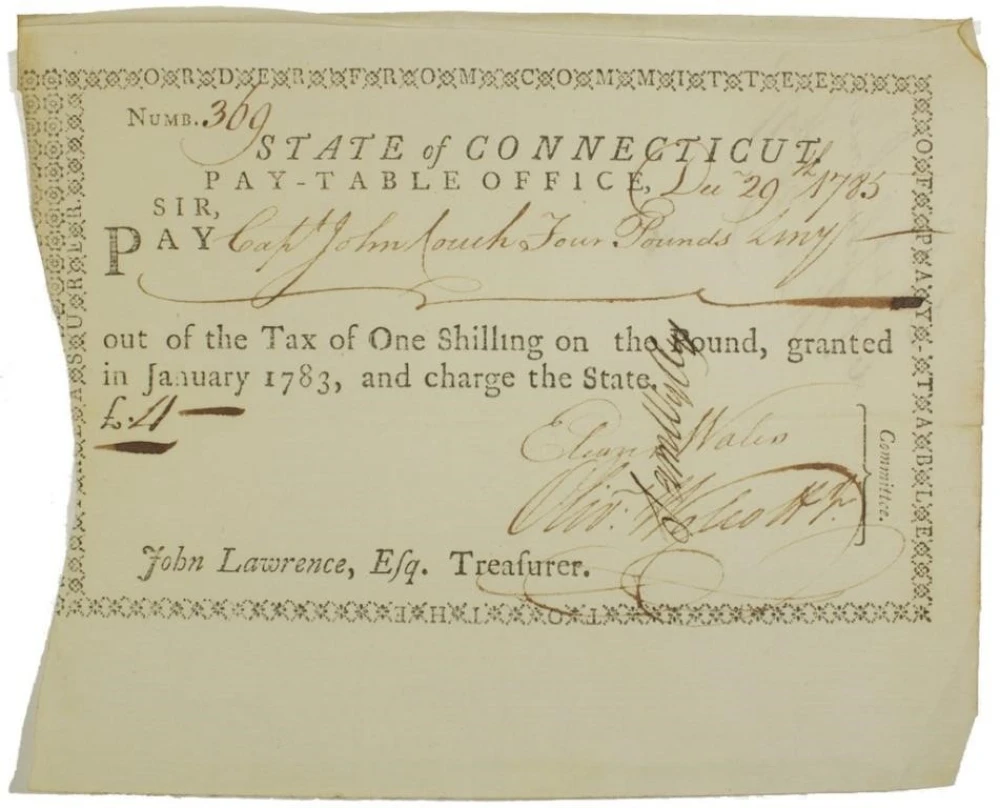 Connecticut. 1785 Pay-Table Note