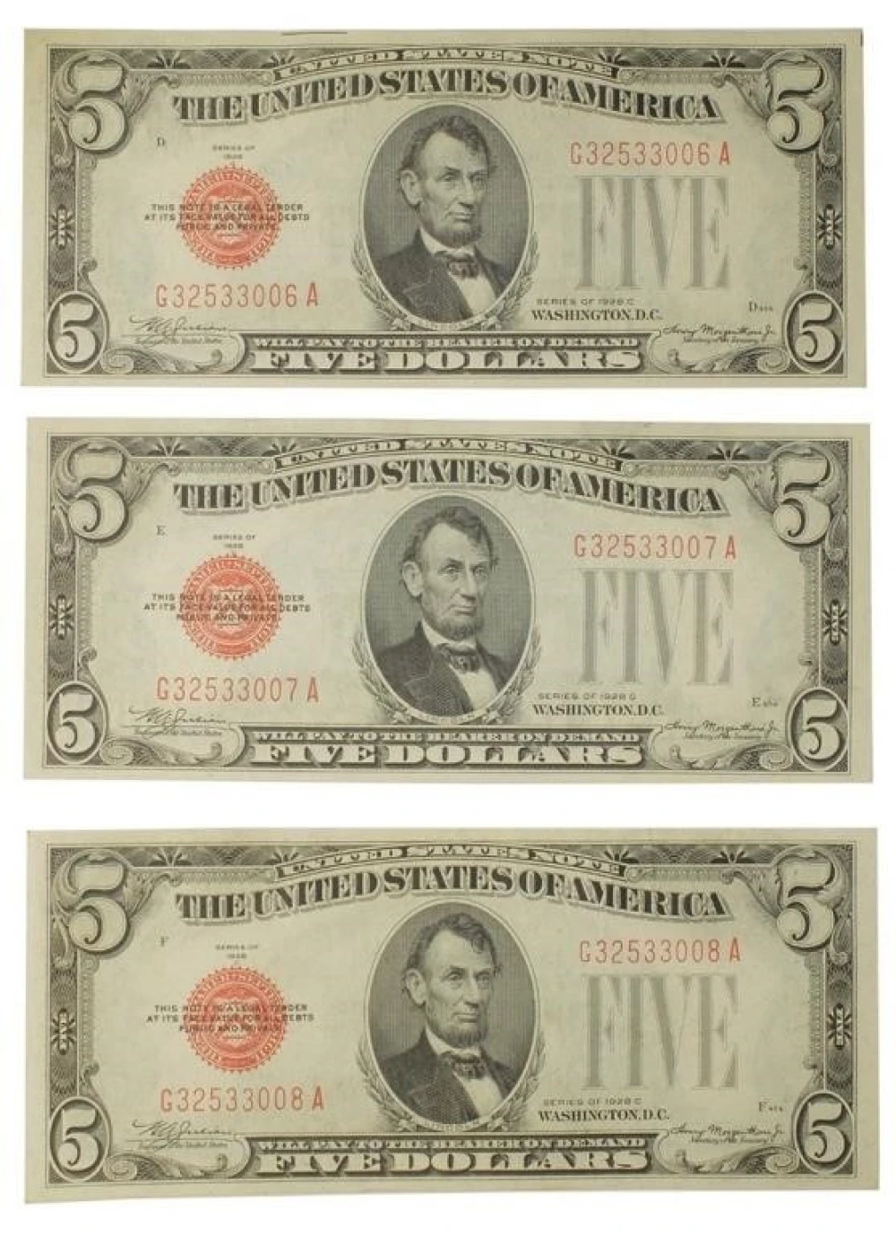 Crisp Unc 1928-C $5 U.S. Notes