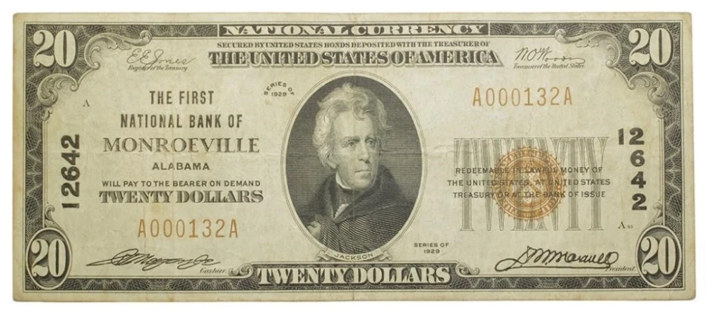 Alabama. Monroeville. Rare 1929 $20