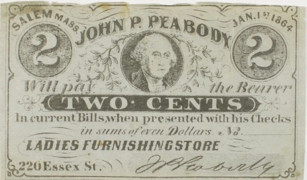Massachusetts. Salem. Two-Cents Merchant Scrip