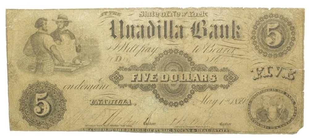 New York. Unadilla. 1859 $5 Note