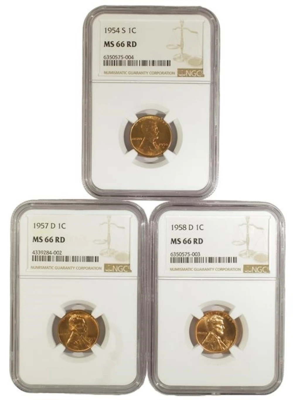 Certified Gem RD Lincoln Cent Trio