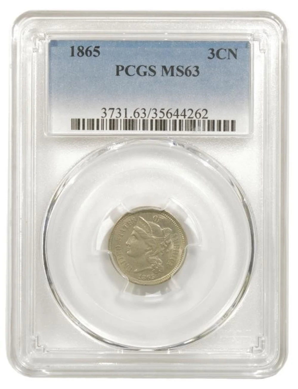 Choice Unc 1865 Nickel Three-Cents