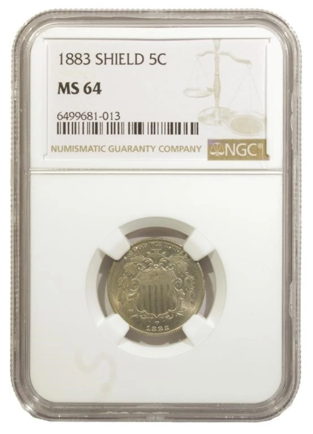 1883 Shield Nickel. NGC MS-64