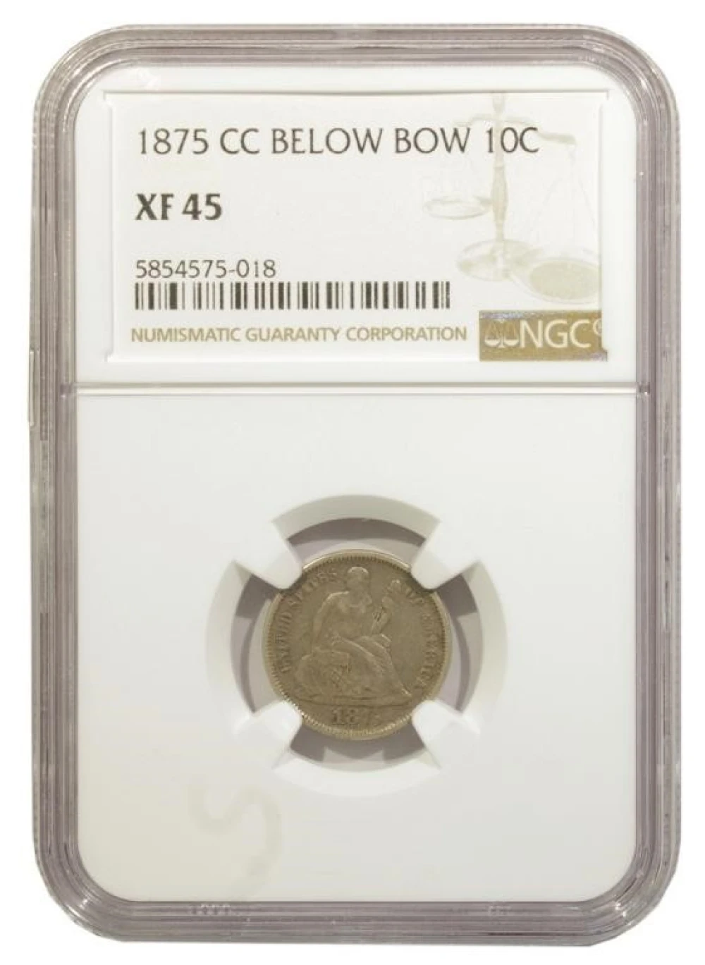 Choice EF 1875-CC Dime