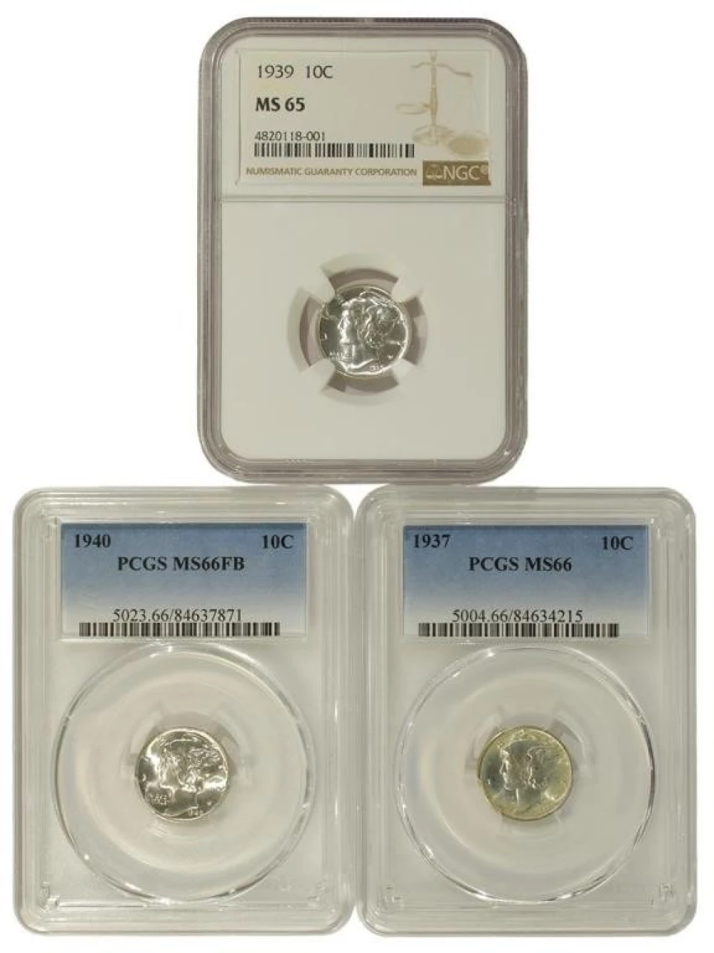 Certified Gem Mercury Dime Threesome